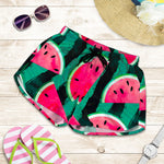 Green Striped Watermelon Pattern Print Women's Shorts