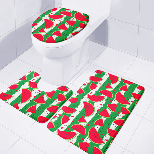Green Stripes Watermelon Pattern Print 3 Piece Bath Mat Set