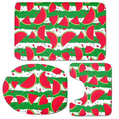 Green Stripes Watermelon Pattern Print 3 Piece Bath Mat Set