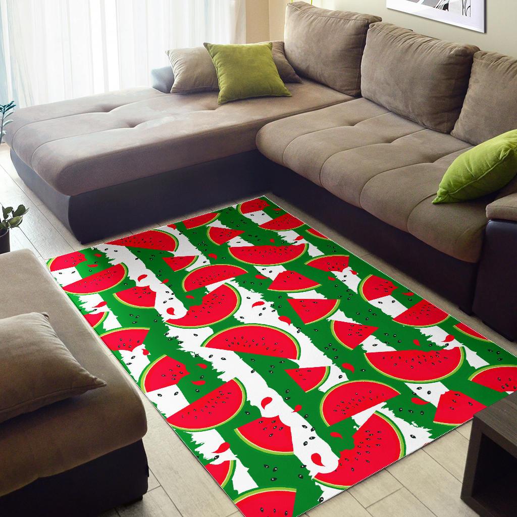 Green Stripes Watermelon Pattern Print Area Rug GearFrost