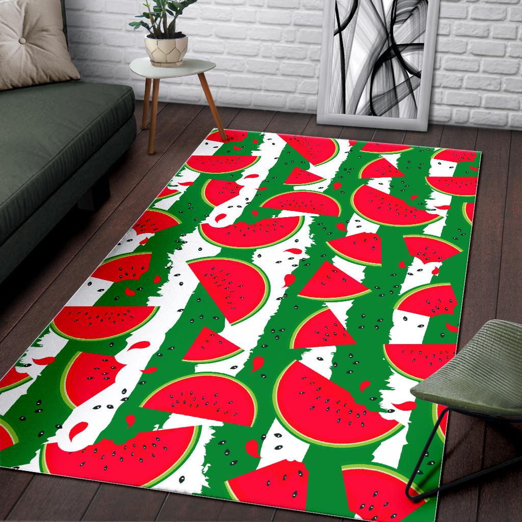 Green Stripes Watermelon Pattern Print Area Rug GearFrost