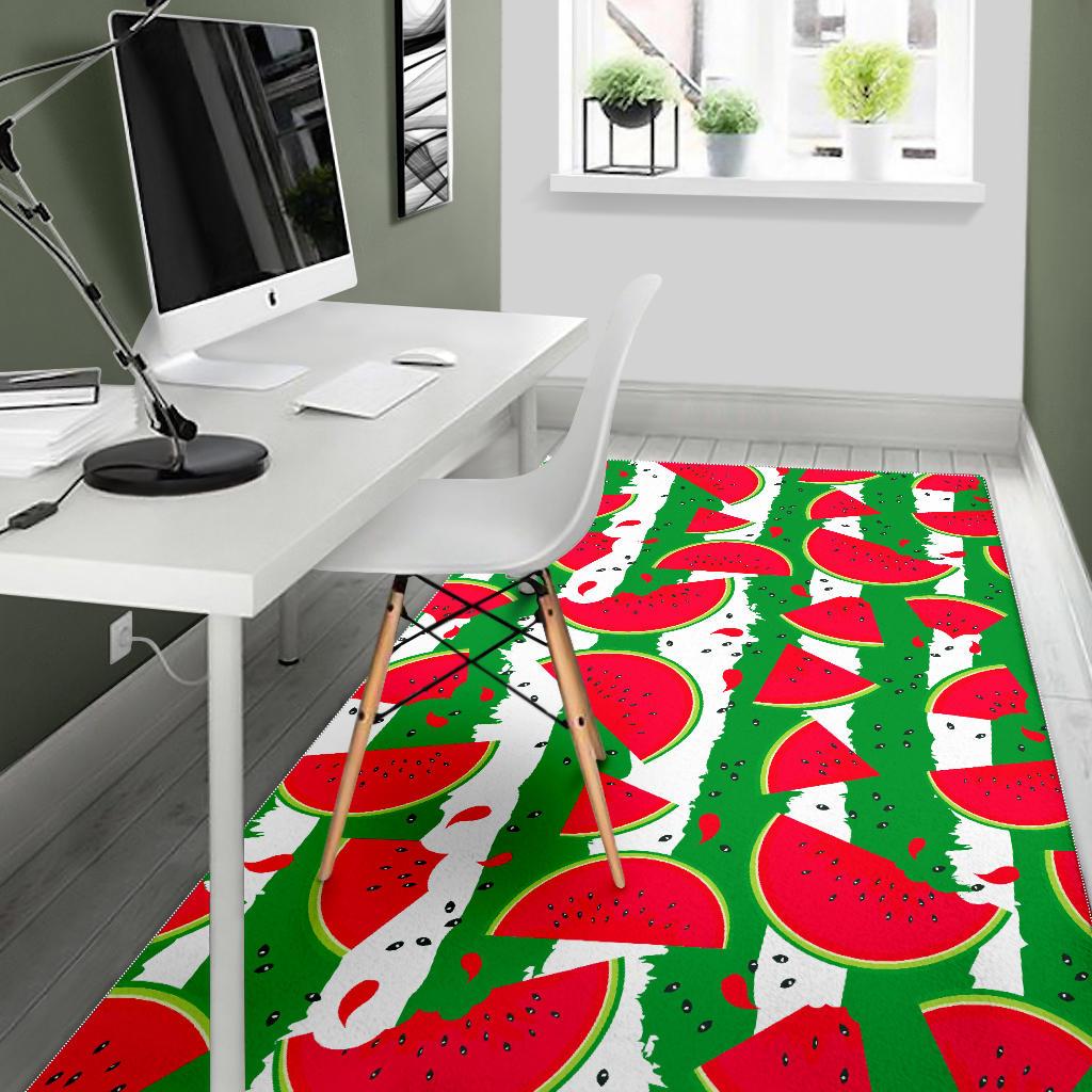 Green Stripes Watermelon Pattern Print Area Rug GearFrost