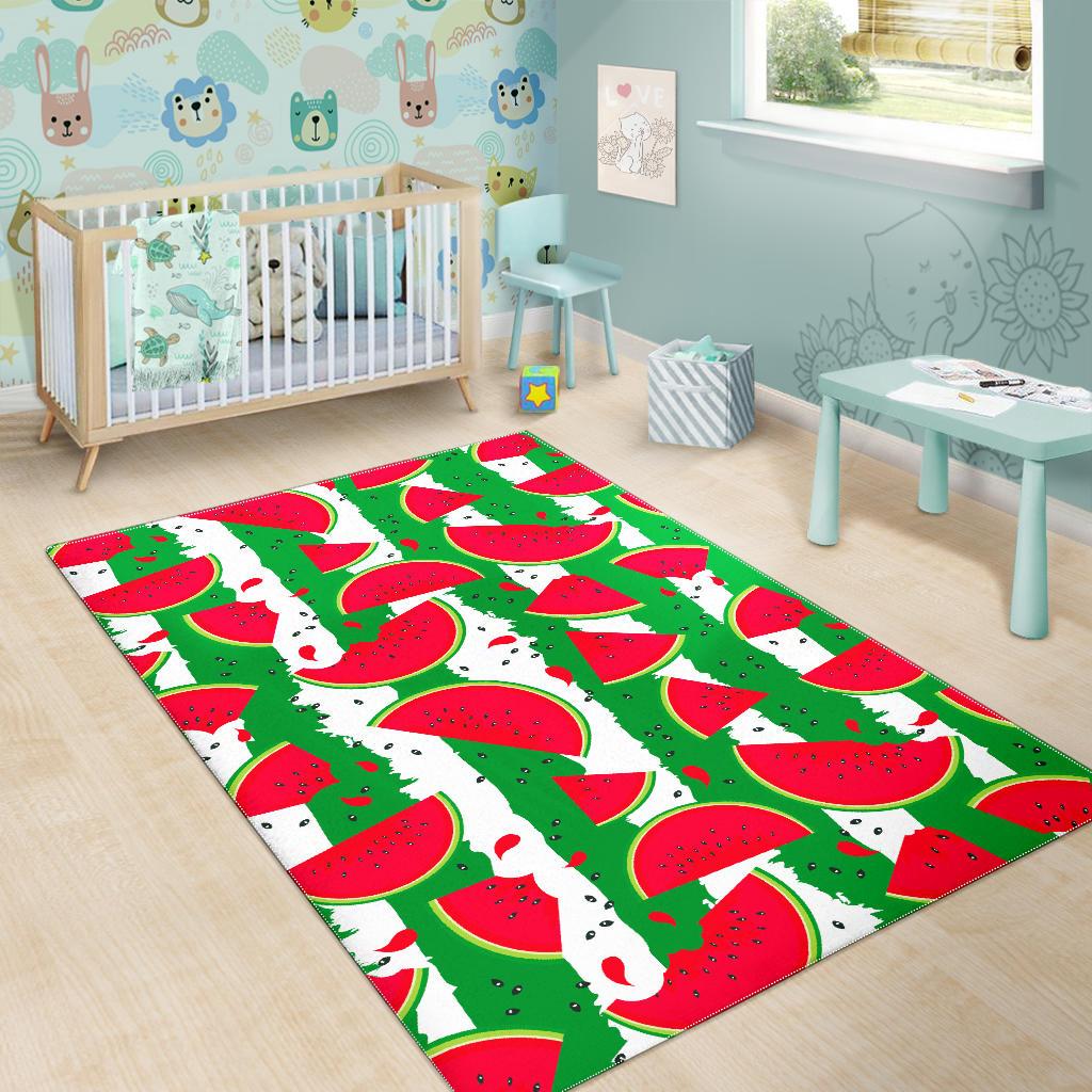 Green Stripes Watermelon Pattern Print Area Rug GearFrost