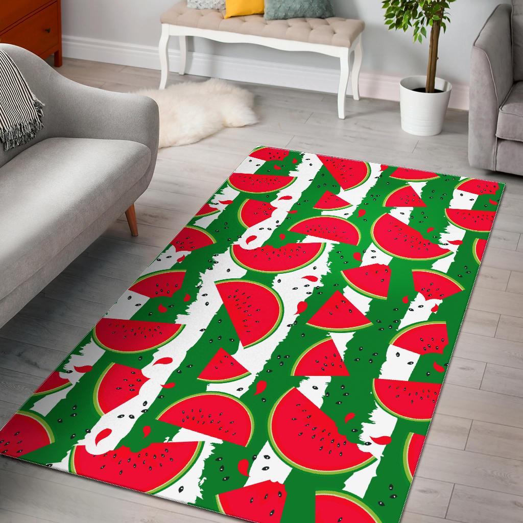 Green Stripes Watermelon Pattern Print Area Rug GearFrost