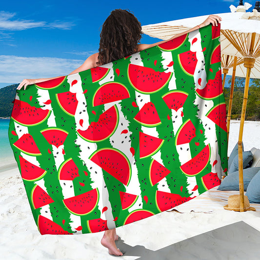 Green Stripes Watermelon Pattern Print Beach Sarong Wrap