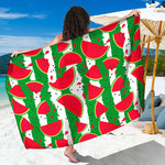 Green Stripes Watermelon Pattern Print Beach Sarong Wrap