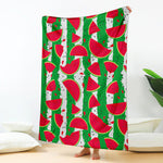 Green Stripes Watermelon Pattern Print Blanket