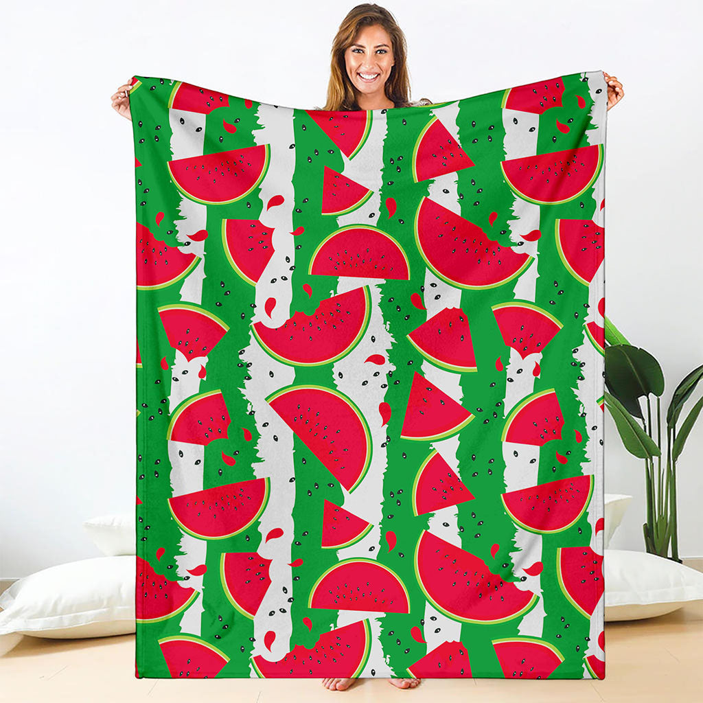 Green Stripes Watermelon Pattern Print Blanket