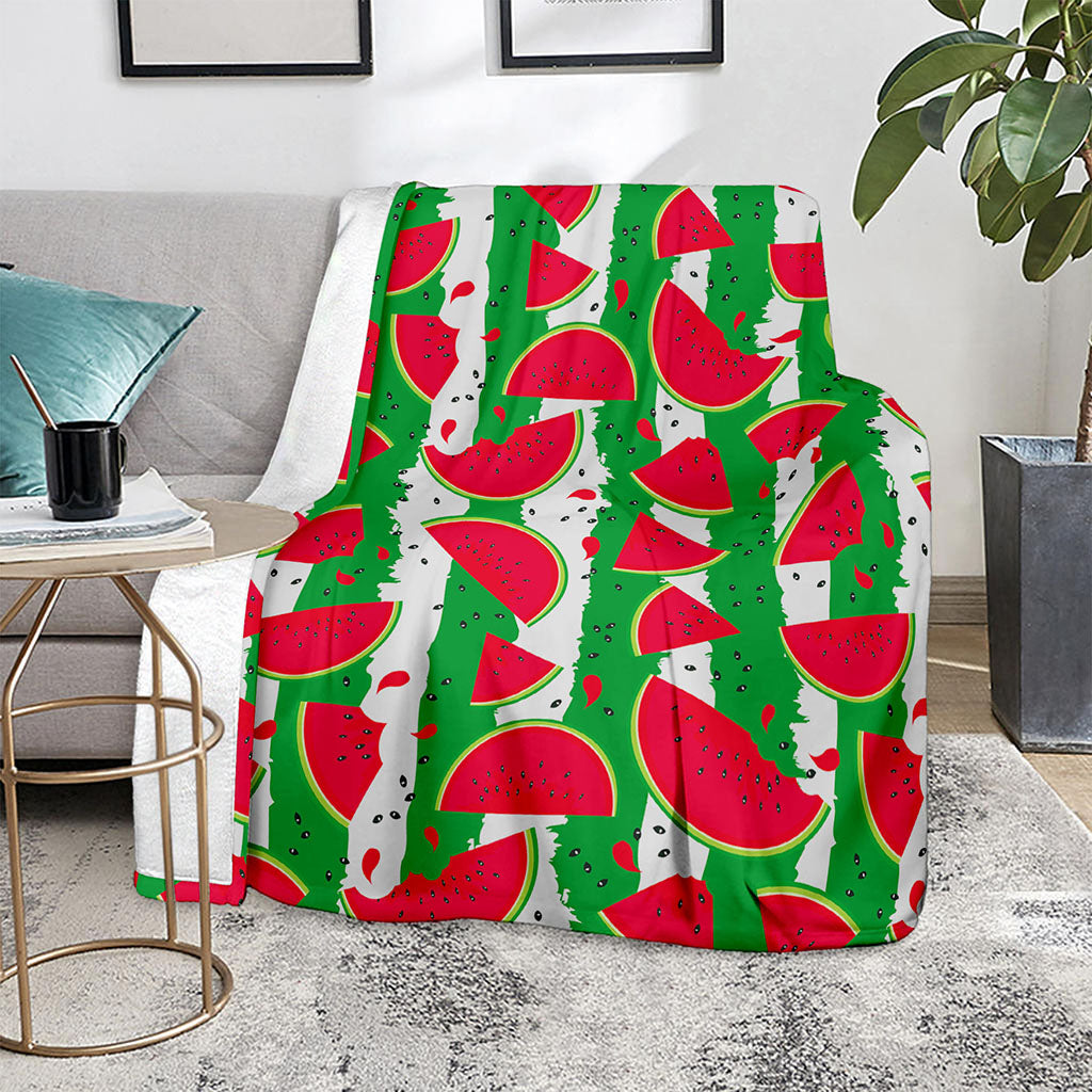 Green Stripes Watermelon Pattern Print Blanket