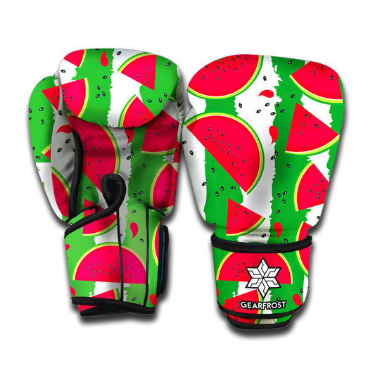 Green Stripes Watermelon Pattern Print Boxing Gloves