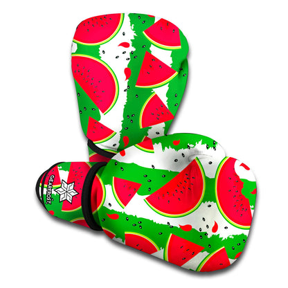Green Stripes Watermelon Pattern Print Boxing Gloves
