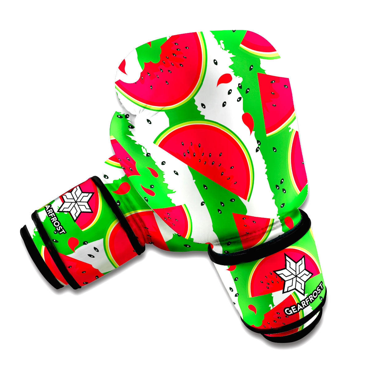 Green Stripes Watermelon Pattern Print Boxing Gloves