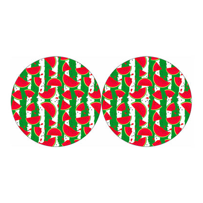 Green Stripes Watermelon Pattern Print Car Coasters