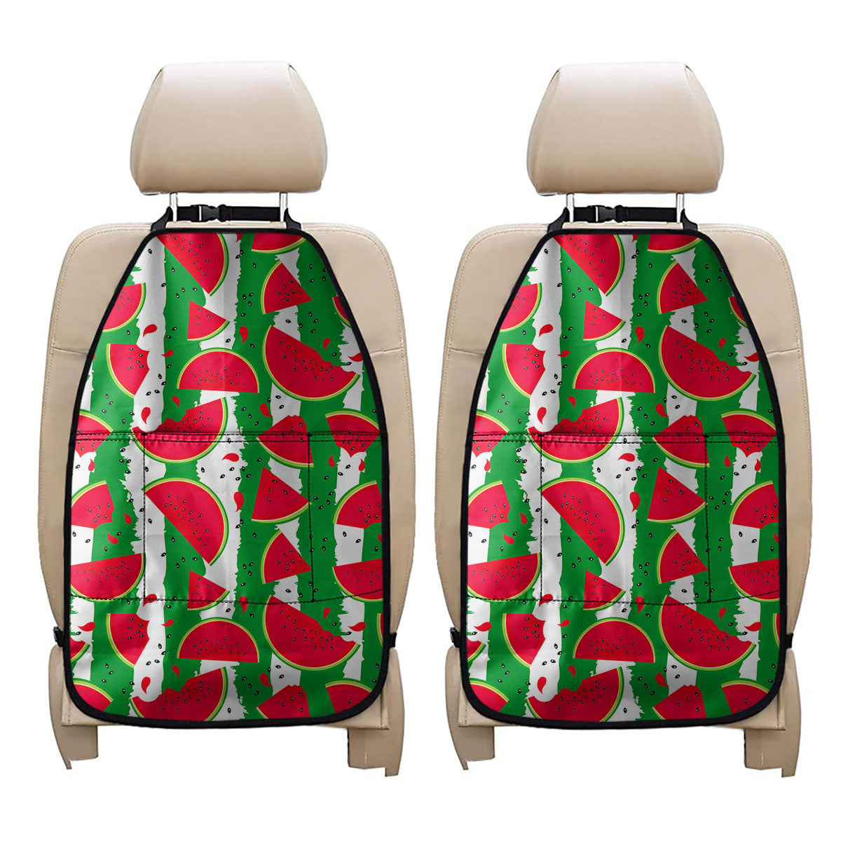 Green Stripes Watermelon Pattern Print Car Seat Organizers
