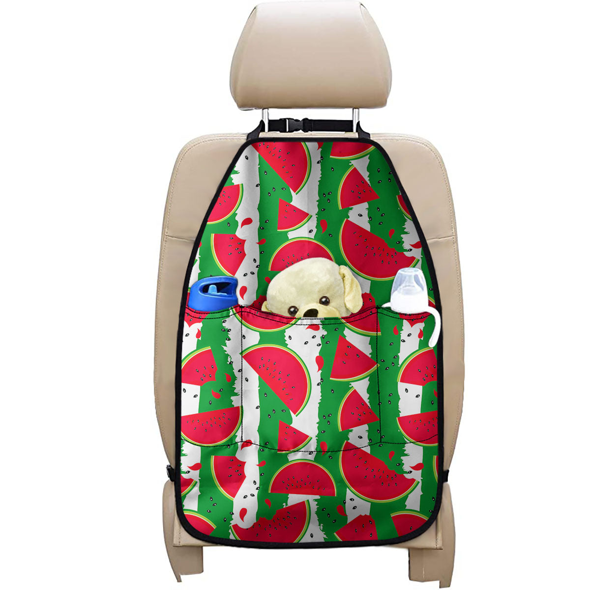 Green Stripes Watermelon Pattern Print Car Seat Organizers