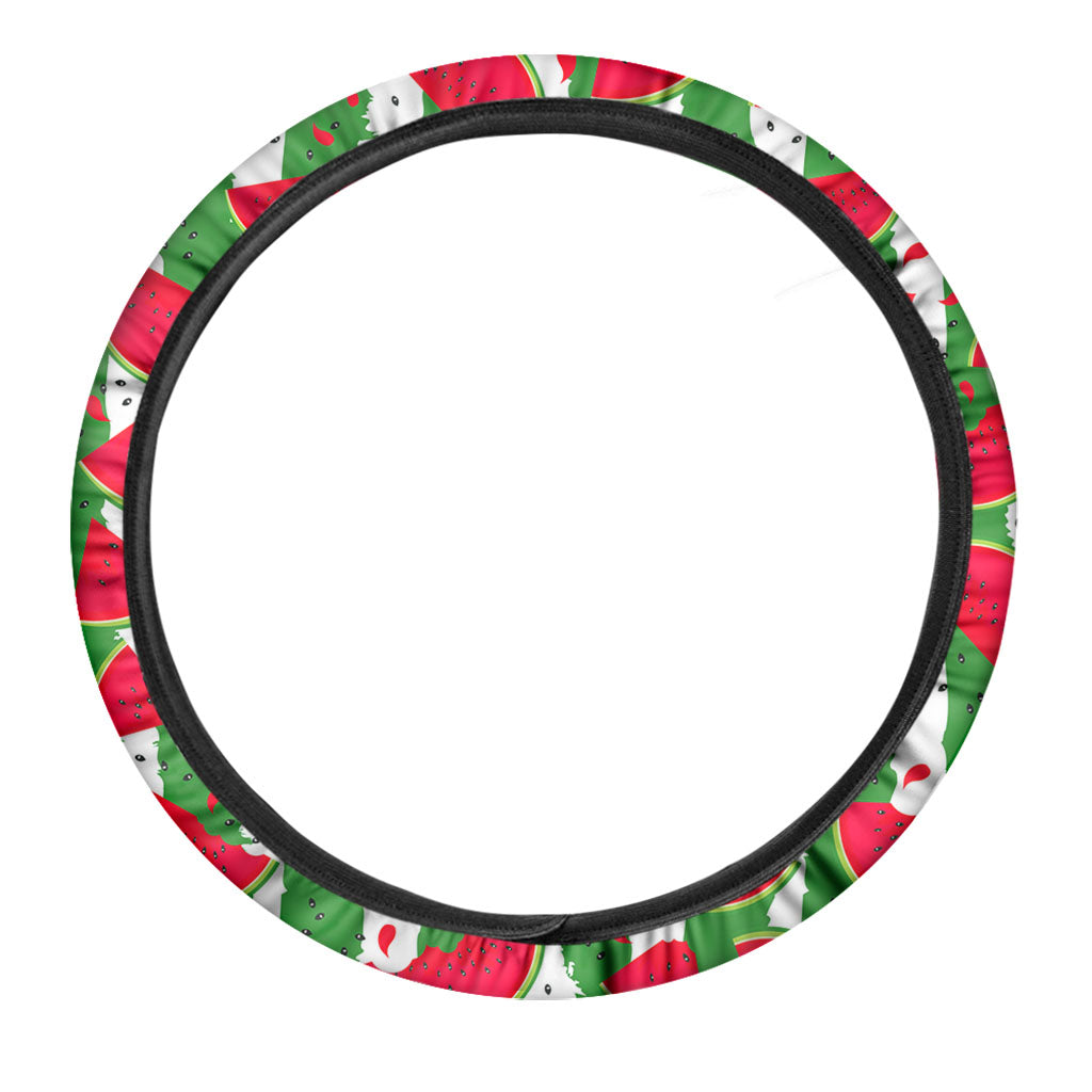 Green Stripes Watermelon Pattern Print Car Steering Wheel Cover