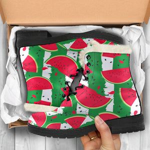 Green Stripes Watermelon Pattern Print Comfy Boots GearFrost