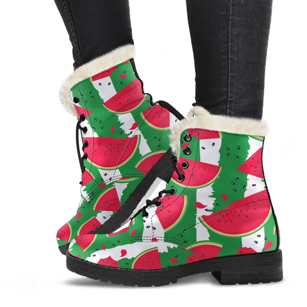 Green Stripes Watermelon Pattern Print Comfy Boots GearFrost