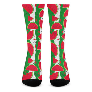 Green Stripes Watermelon Pattern Print Crew Socks