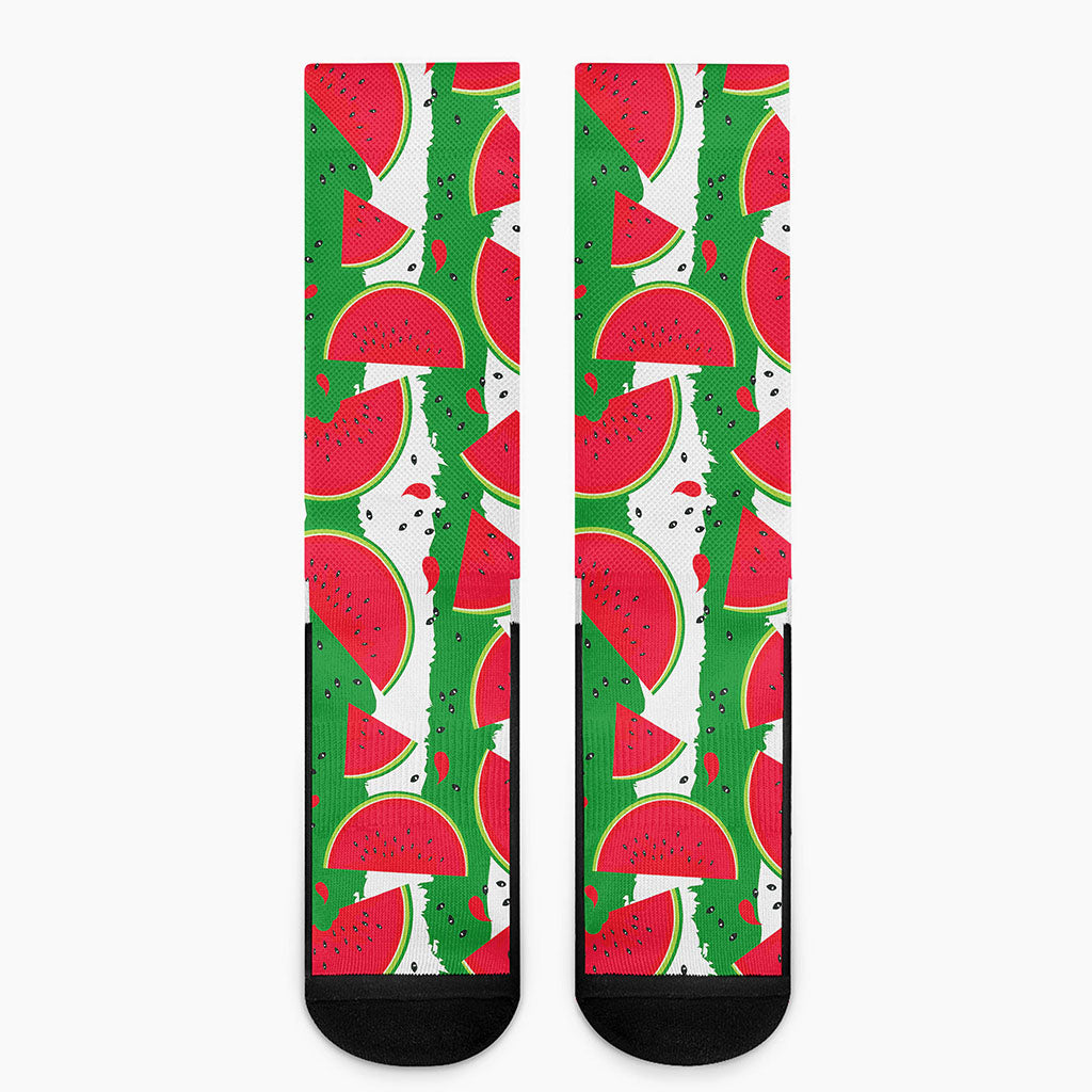 Green Stripes Watermelon Pattern Print Crew Socks