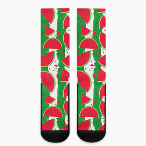 Green Stripes Watermelon Pattern Print Crew Socks