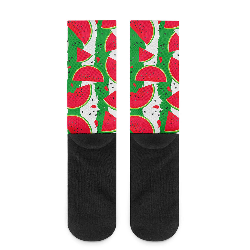 Green Stripes Watermelon Pattern Print Crew Socks