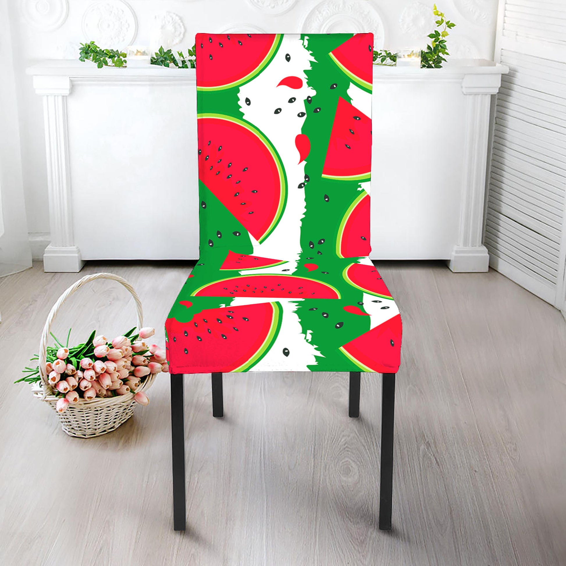 Green Stripes Watermelon Pattern Print Dining Chair Slipcover