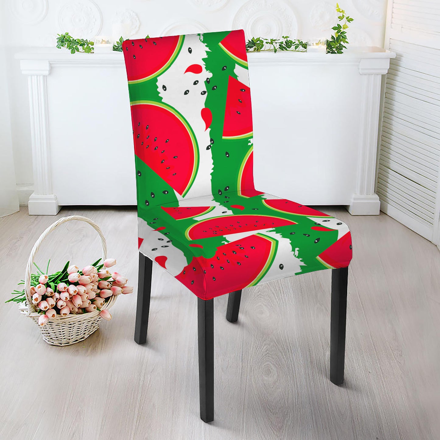 Green Stripes Watermelon Pattern Print Dining Chair Slipcover