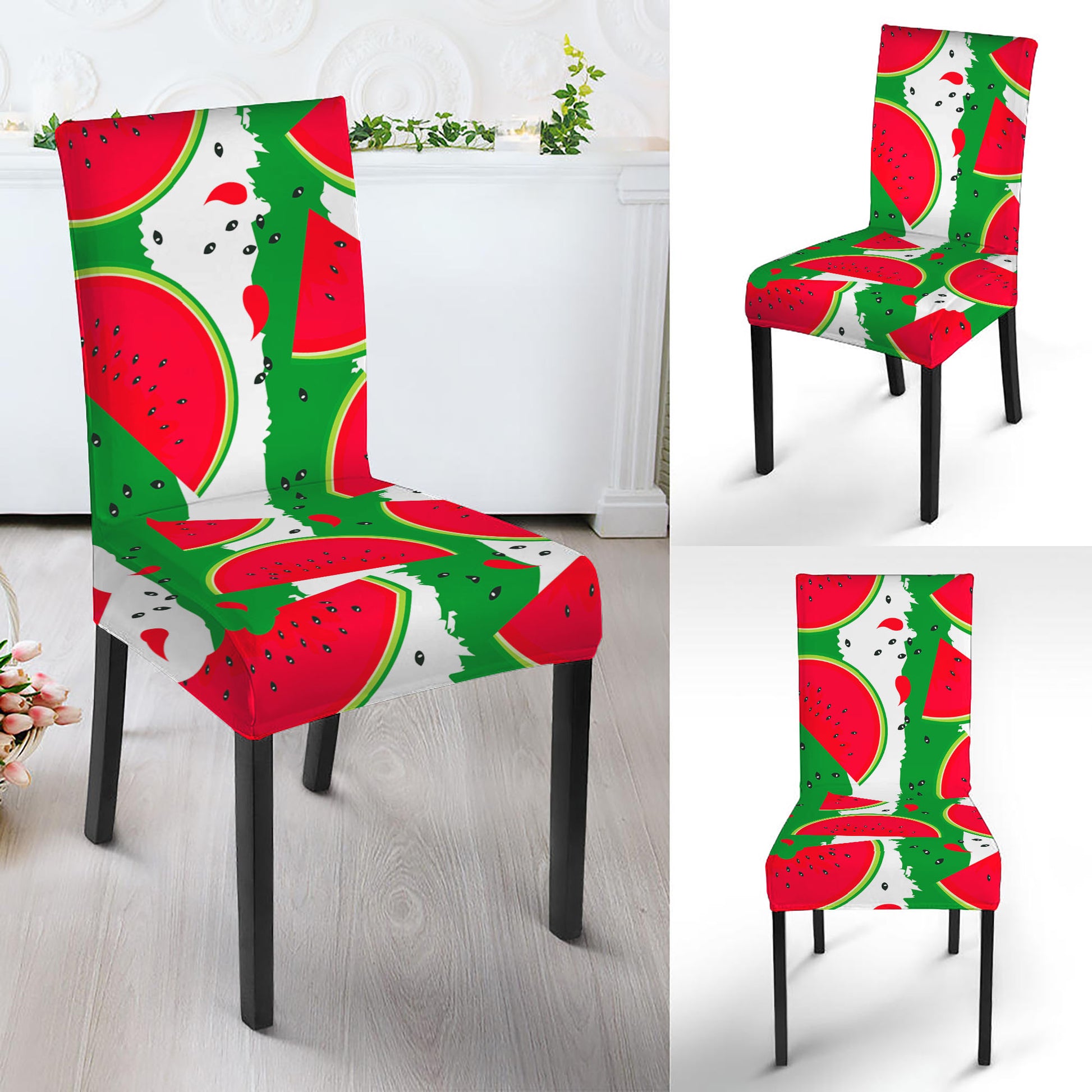 Green Stripes Watermelon Pattern Print Dining Chair Slipcover