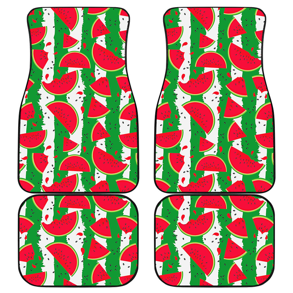 Green Stripes Watermelon Pattern Print Front and Back Car Floor Mats