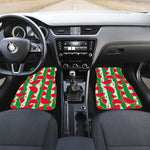 Green Stripes Watermelon Pattern Print Front and Back Car Floor Mats