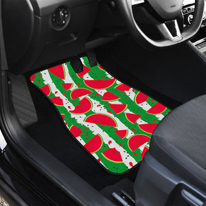 Green Stripes Watermelon Pattern Print Front and Back Car Floor Mats