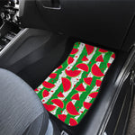 Green Stripes Watermelon Pattern Print Front and Back Car Floor Mats