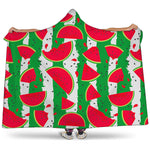 Green Stripes Watermelon Pattern Print Hooded Blanket