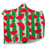 Green Stripes Watermelon Pattern Print Hooded Blanket