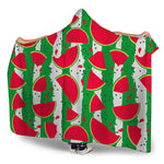 Green Stripes Watermelon Pattern Print Hooded Blanket
