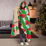 Green Stripes Watermelon Pattern Print Hooded Blanket