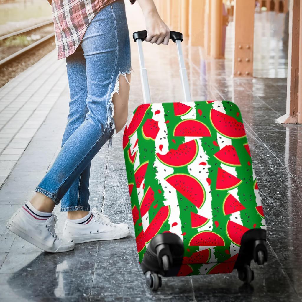 Green Stripes Watermelon Pattern Print Luggage Cover GearFrost