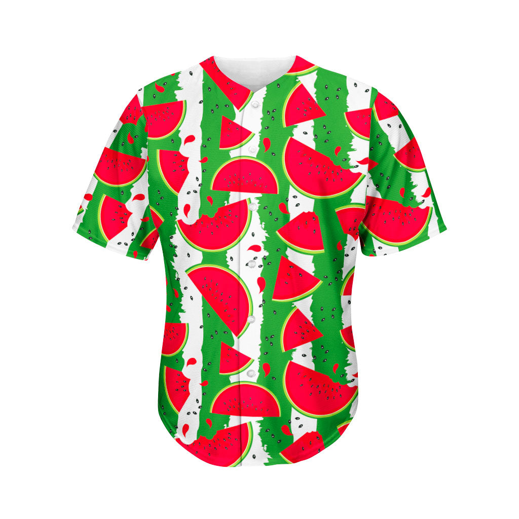 Green Stripes Watermelon Pattern Print Men's Baseball Jersey