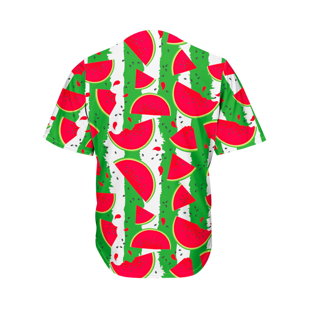 Green Stripes Watermelon Pattern Print Men's Baseball Jersey