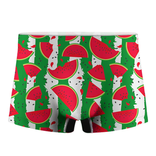 Green Stripes Watermelon Pattern Print Men's Boxer Briefs
