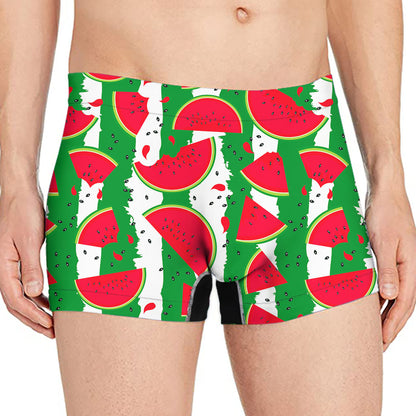 Green Stripes Watermelon Pattern Print Men's Boxer Briefs
