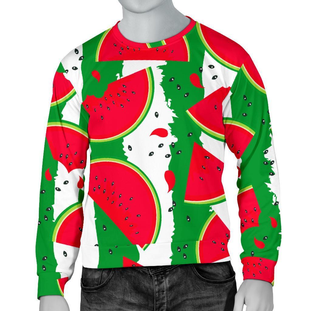 Green Stripes Watermelon Pattern Print Men's Crewneck Sweatshirt GearFrost