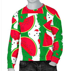 Green Stripes Watermelon Pattern Print Men's Crewneck Sweatshirt GearFrost