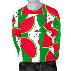 Green Stripes Watermelon Pattern Print Men's Crewneck Sweatshirt GearFrost