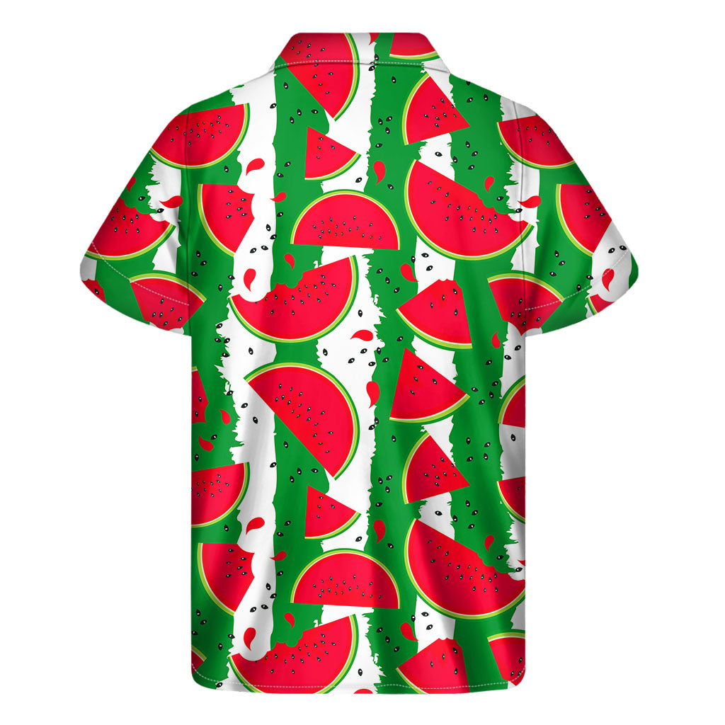 Green Stripes Watermelon Pattern Print Men's Short Sleeve Shirt