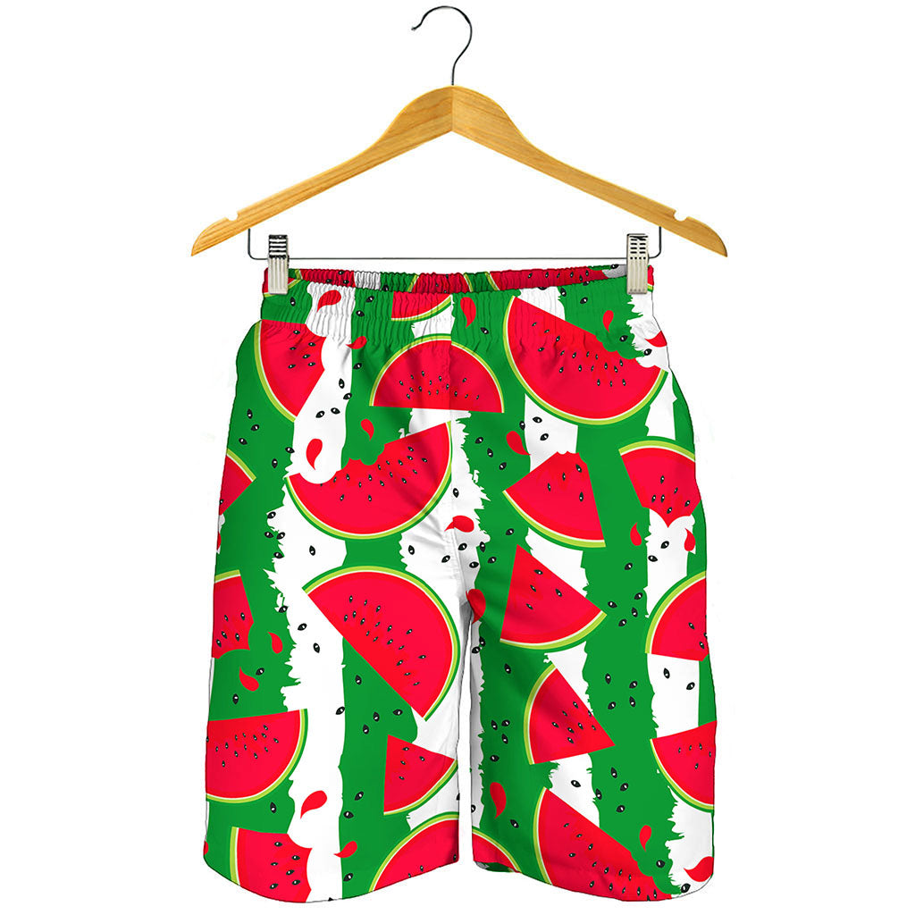 Green Stripes Watermelon Pattern Print Men's Shorts