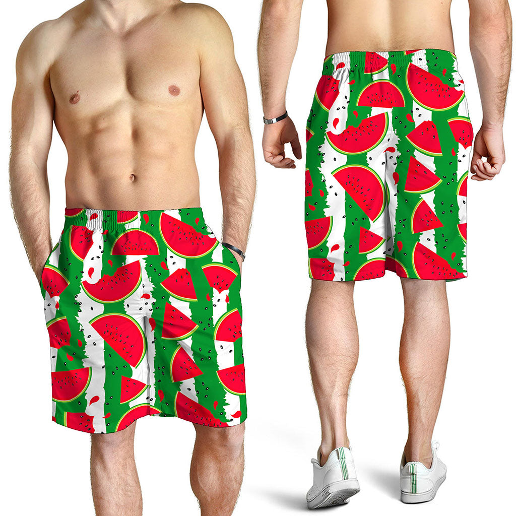 Green Stripes Watermelon Pattern Print Men's Shorts