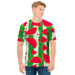Green Stripes Watermelon Pattern Print Men's T-Shirt