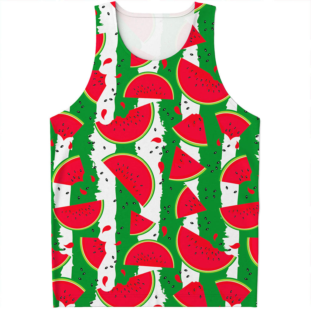 Green Stripes Watermelon Pattern Print Men's Tank Top